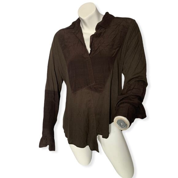 Wilt long sleeve blouse patched brown multi textured loose fit - Picture 1 of 5